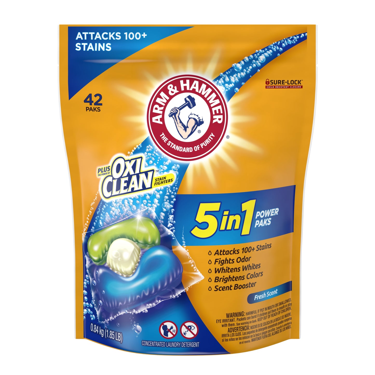 Arm & Hammer Plus OxiClean 5-in-1 Laundry Detergent Power Paks, 42 Count (Packaging may vary)