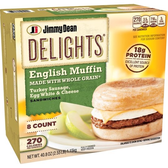 Jimmy Dean Delights Turkey Sausage, Egg White & Cheese English Muffin Sandwiches, 40.8 oz, 8 Ct (Frozen)