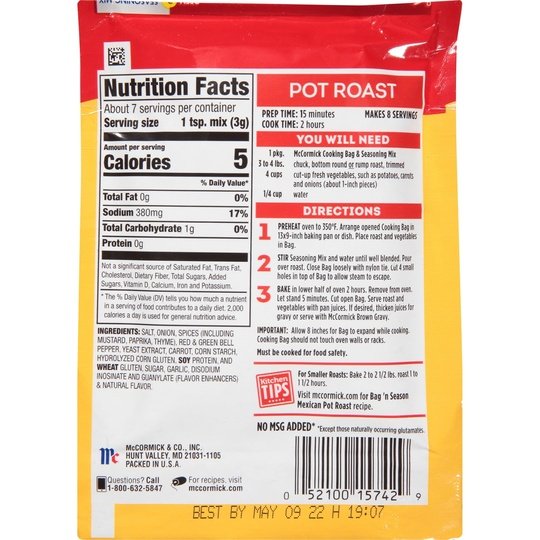 McCormick Bag 'n Season Pot Roast Seasoning Mix, 0.81 oz Coatings & Batters