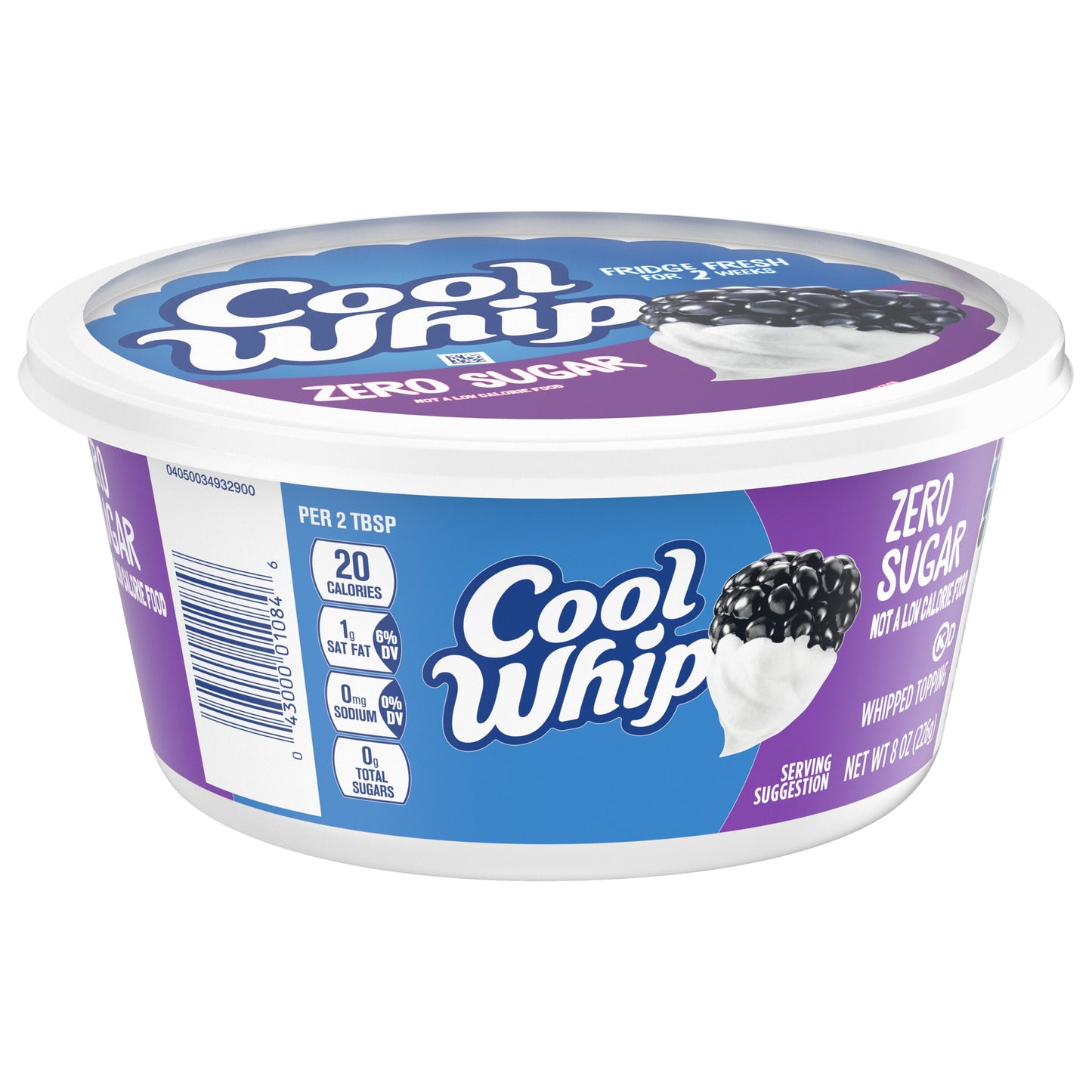 Cool Whip Zero Sugar Whipped Cream Topping, 8 oz Tub