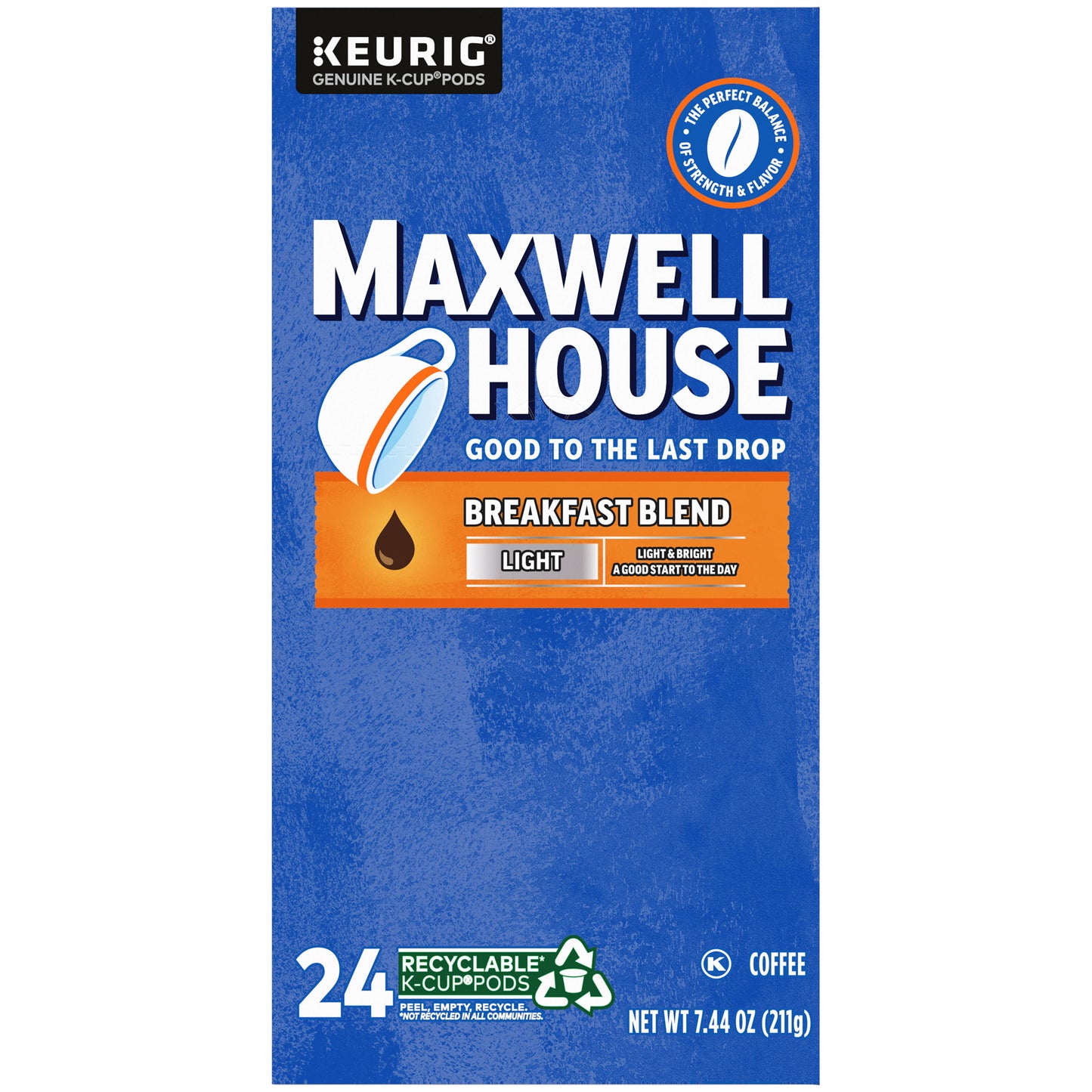 Maxwell House Light Roast Breakfast Blend Coffee K-Cup Pods, 24 ct Box