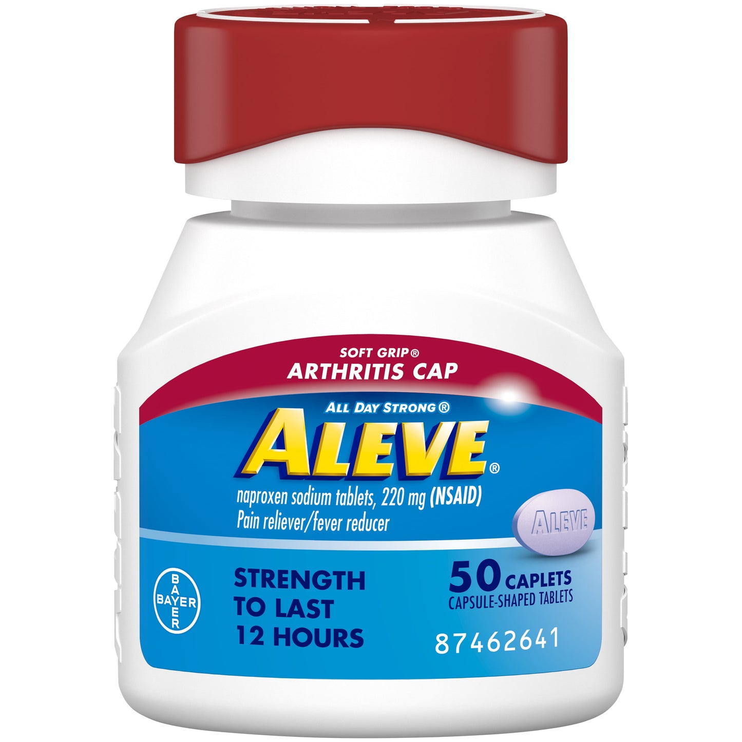 Aleve Caplets Soft Grip Arthritis Cap Naproxen Sodium Pain Reliever, 50 Count