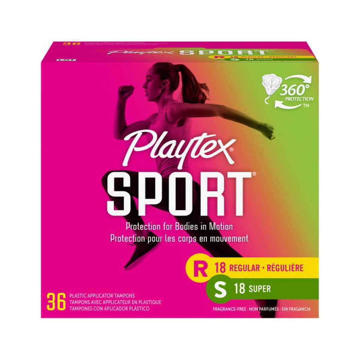 Playtex Sport Plastic Tampons, Unscented, Regular/Super, 36 Ct