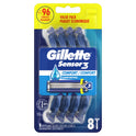 Gillette Sensor3 Men's Disposable Razor, Blue, 8 Razors