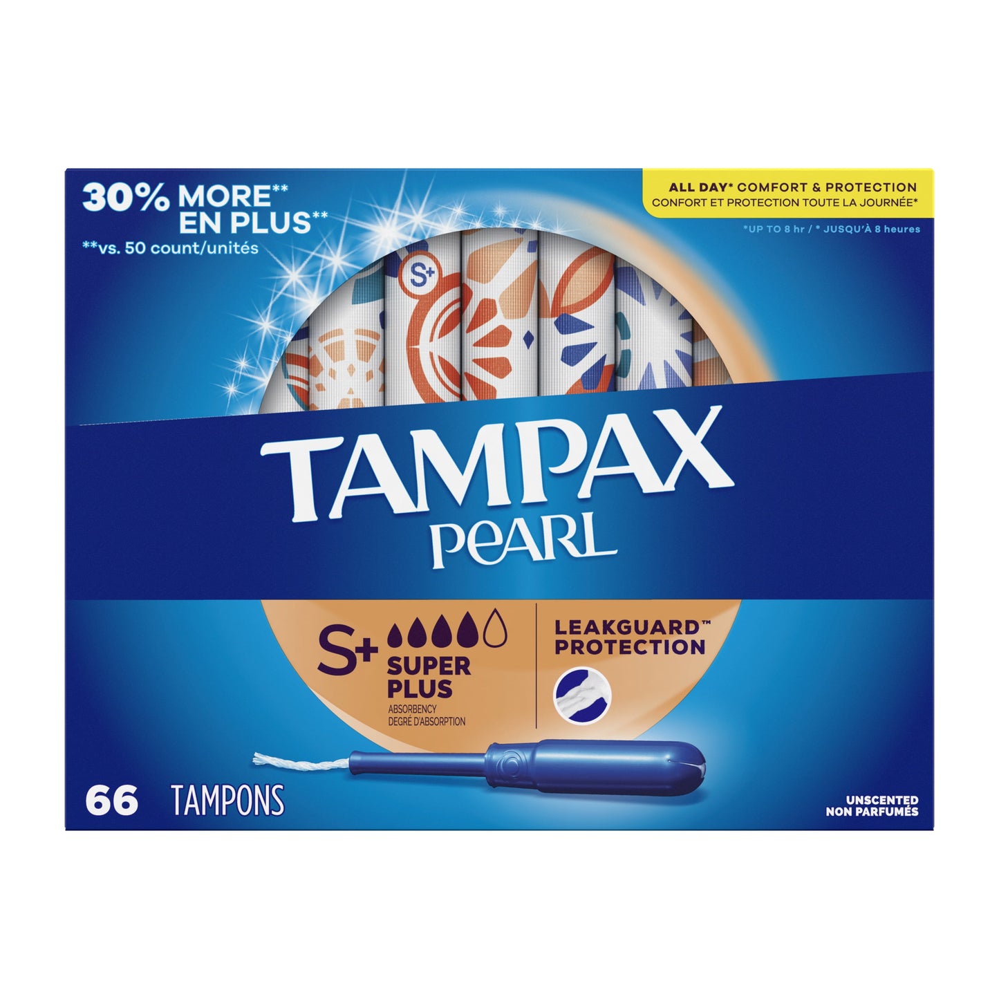 Tampax Pearl Tampons with LeakGuard Braid, Super Plus Absorbency, 66 Count