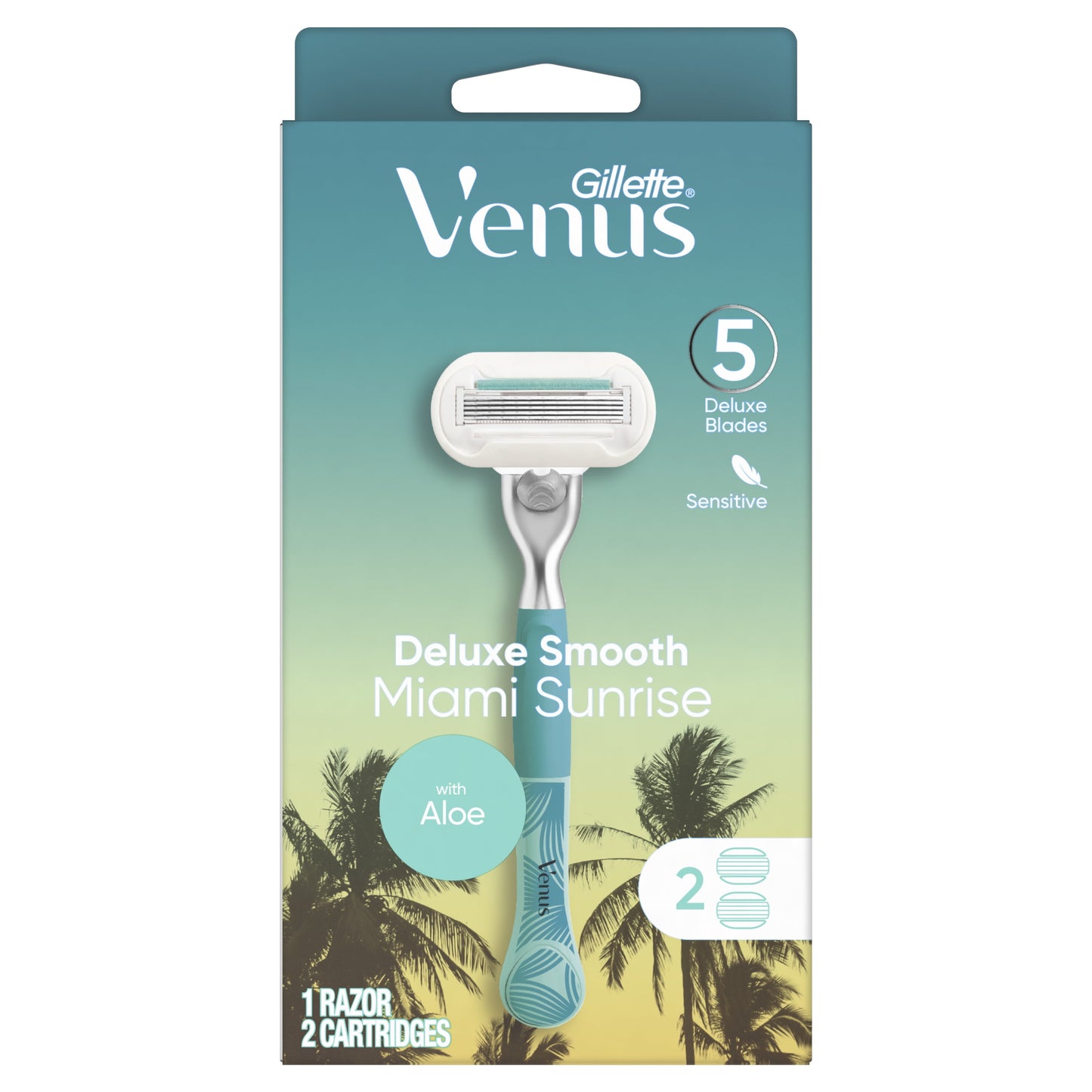 Venus Miami Sunrise Deluxe Smooth Sensitive, 1 Women's Razor, 2 Refills