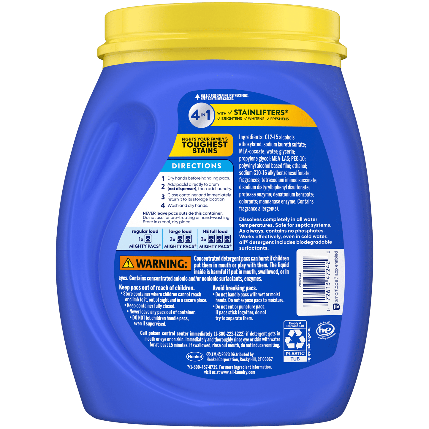 all Mighty Pacs Laundry Detergent Pacs, Fresh Clean 4 in 1 with Stainlifters, Sunshine Fresh, 75 Count