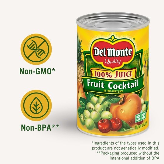 Del Monte Fruit Cocktail, 100% Juice, Canned Fruit, 15 oz Can