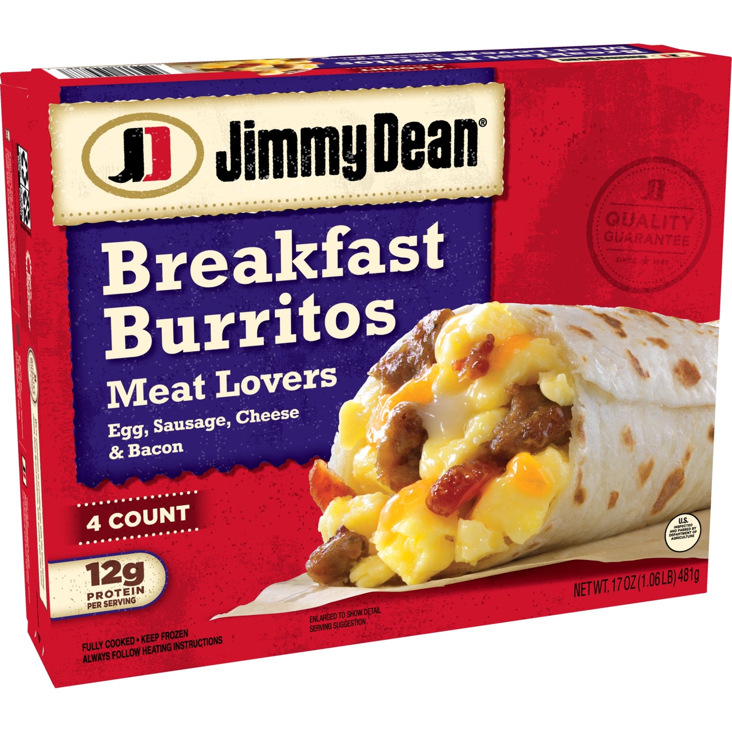 Jimmy Dean Meat Lovers Breakfast Burritos 17 oz, 4 Count (Frozen)