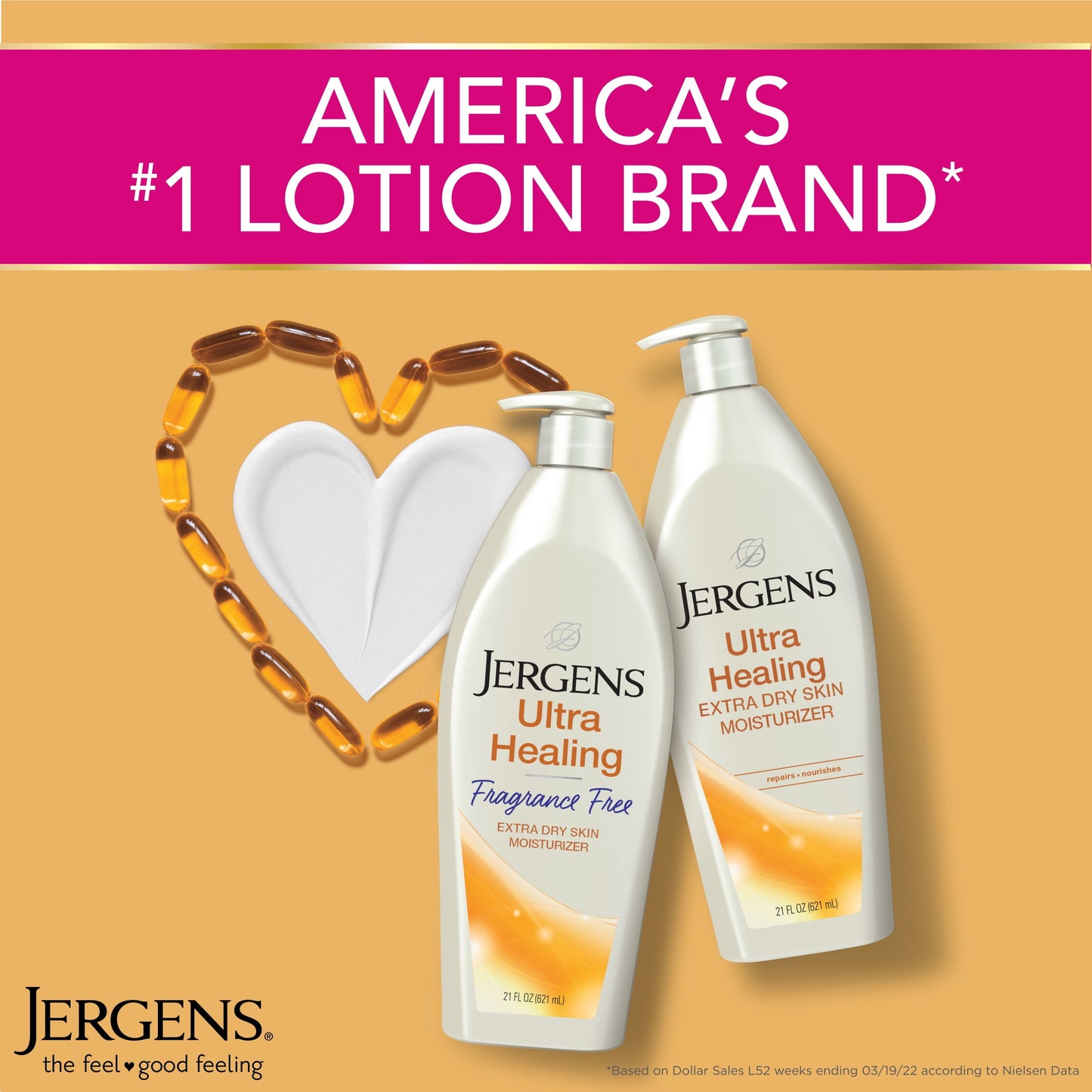 Jergens Fragrance Free Unscented Lotion, Ultra Healing Dry Skin Moisturizer, for Sensitive Skin, 48hr Hydration, 21 Oz