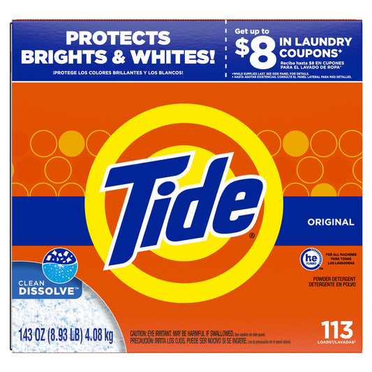 Tide Original 113 Loads, Powder Laundry Detergent, 143 oz