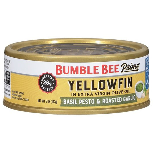 Bumble Bee Prime MSC Yellowfin Solid Light Tuna in Olive Oil Basil Pesto and Roasted Garlic 5oz Can EA