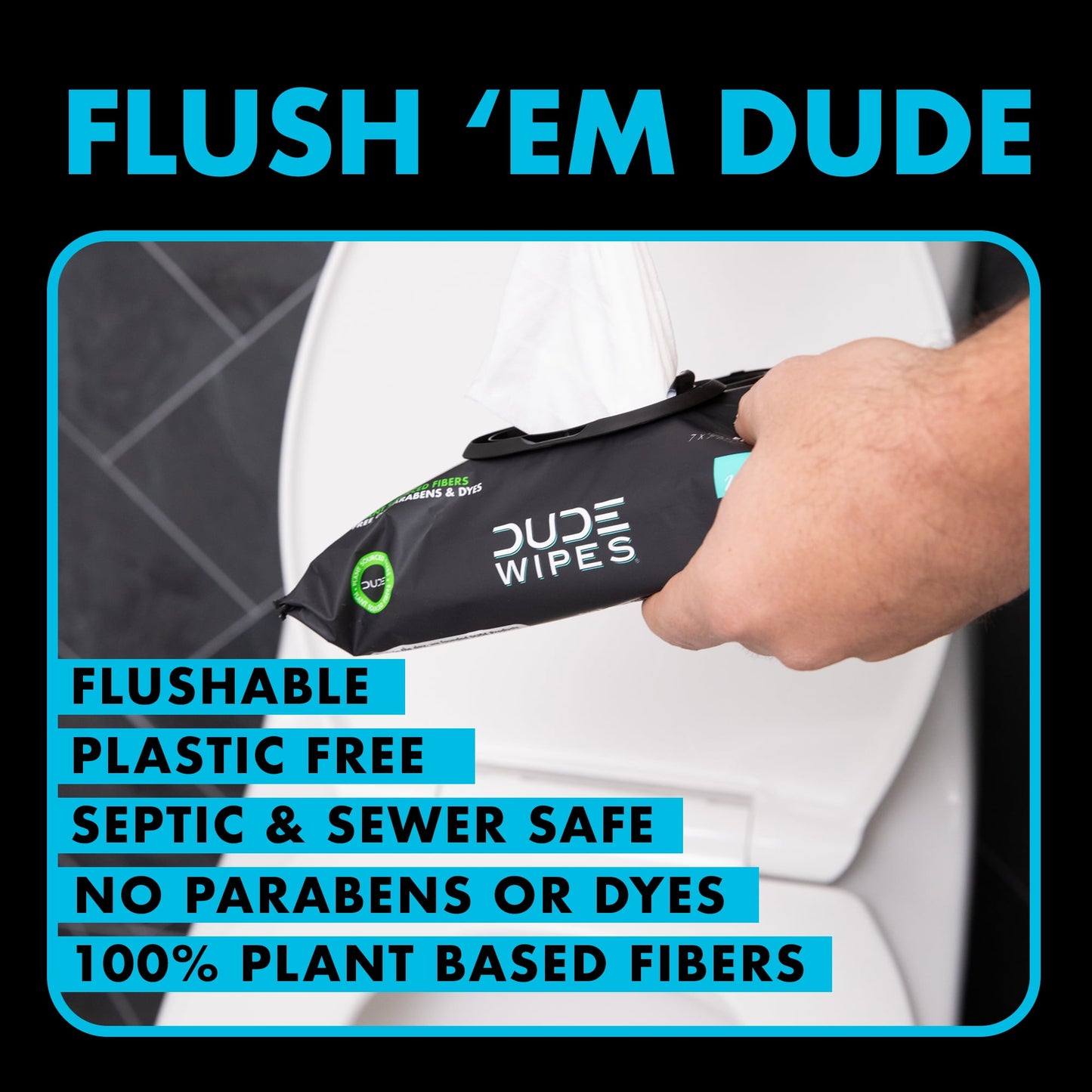 DUDE Wipes Unscented XL Flushable Wipes, 4 Flip-Top Packs, 48 Wipes per Pack, 192 Total Wipes