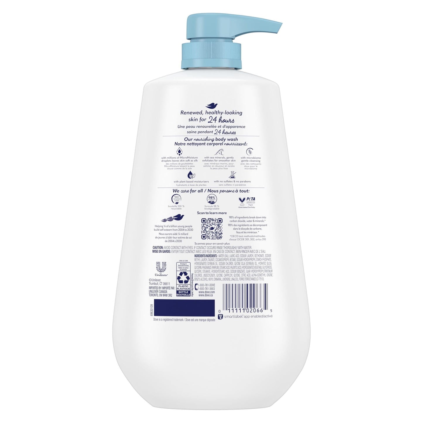 Dove Gentle Exfoliating Long Lasting Body Wash, Sea Minerals, 30.6 fl oz