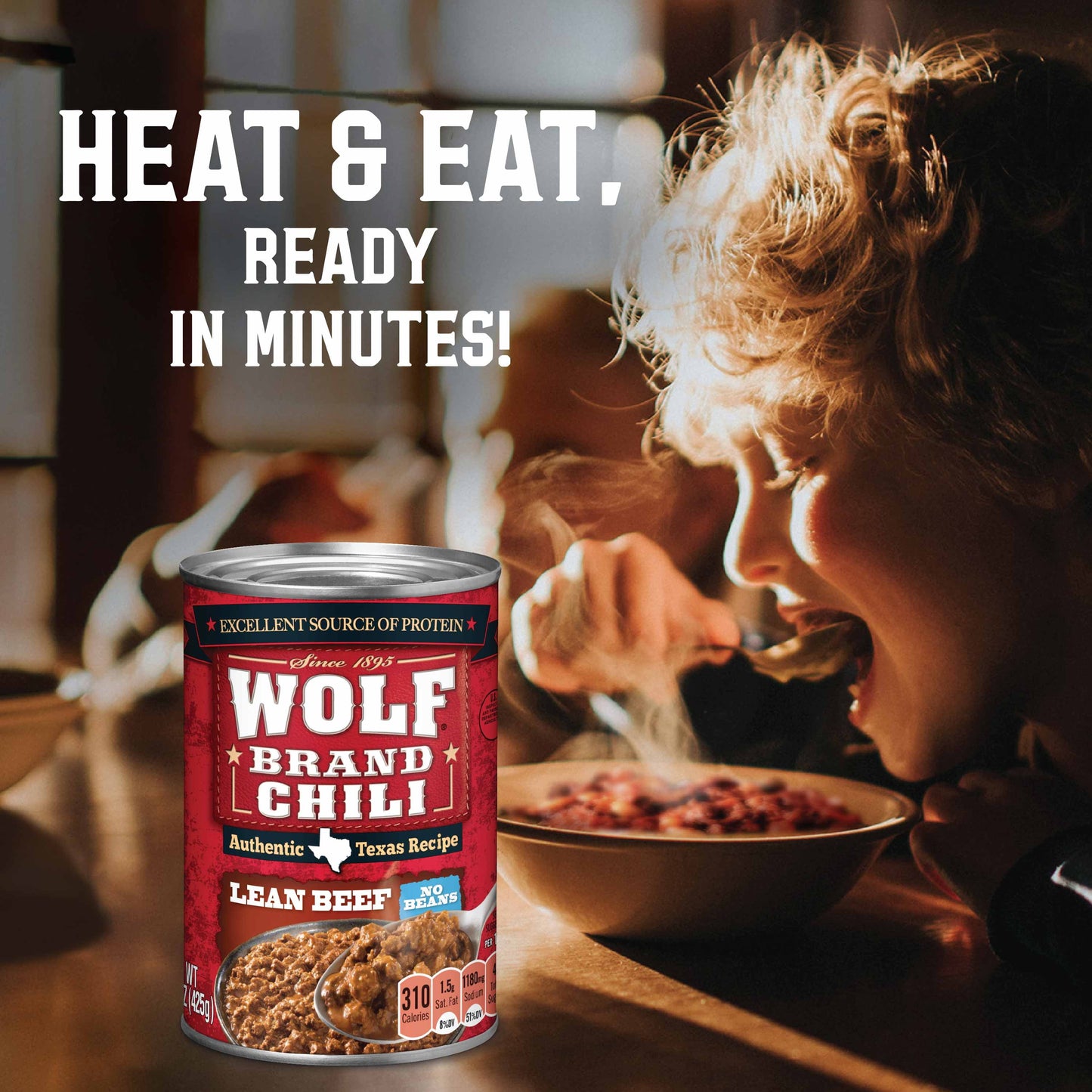 WOLF BRAND Lean Beef Chili Without Beans, 15 oz.