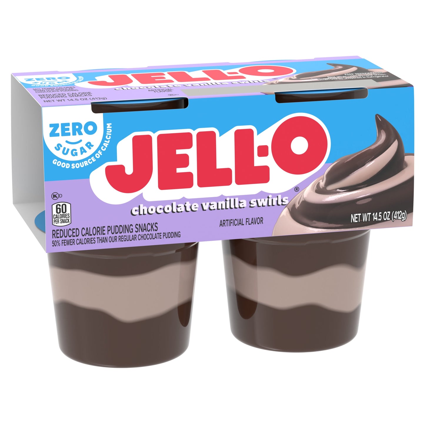 Jell-O Chocolate Vanilla Swirls Sugar Free Pudding Cups Snack, 4 Ct Cups