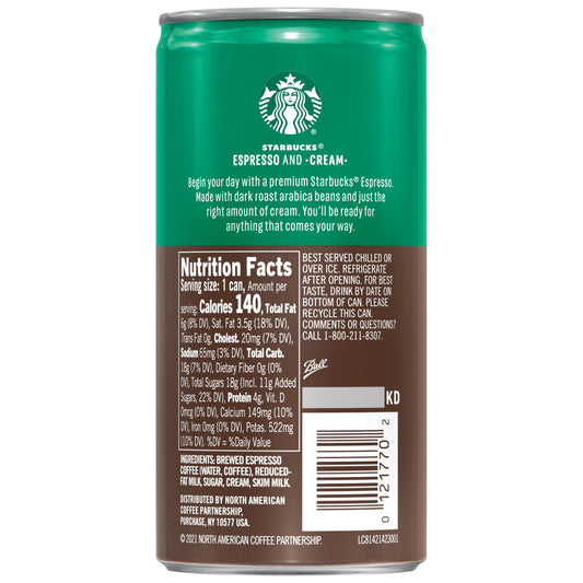 Starbucks Doubleshot Espresso & Cream Premium Coffee 6.5 oz Can