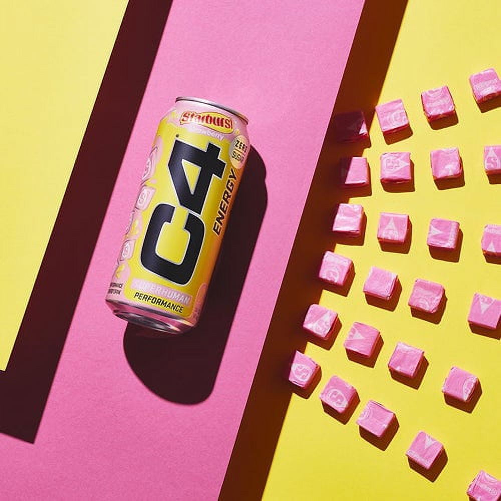 C4 Energy Drink + Strawberry Starburst + Zero Sugar + Explosive Energy Juicy Flavor + 16oz Single Can