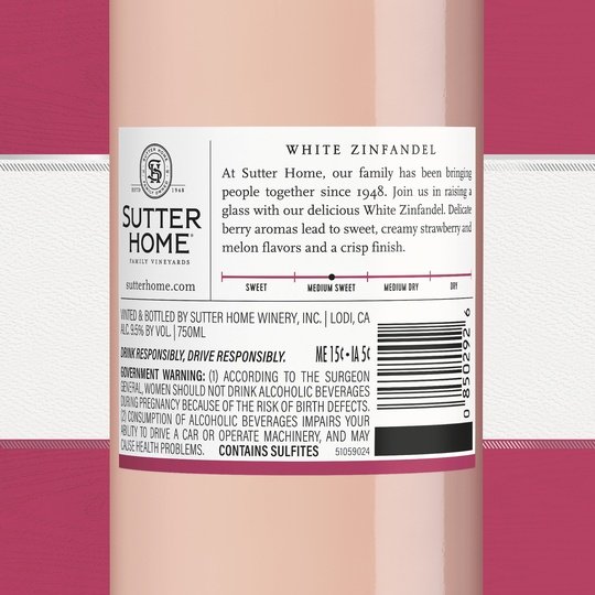 Sutter Home White Zinfandel Wine, 750 ml Bottle