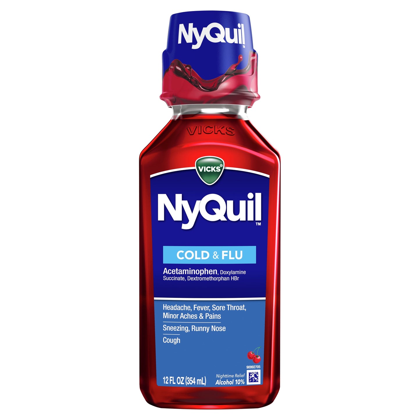 Vicks NyQuil Cold and Flu Relief Liquid Medicine, over-the-Counter Medicine, Cherry, 12 fl. oz.