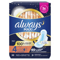 Always Maxi Overnight Pads with Wings, Size 4, Overnight Absorbency, 33 CT