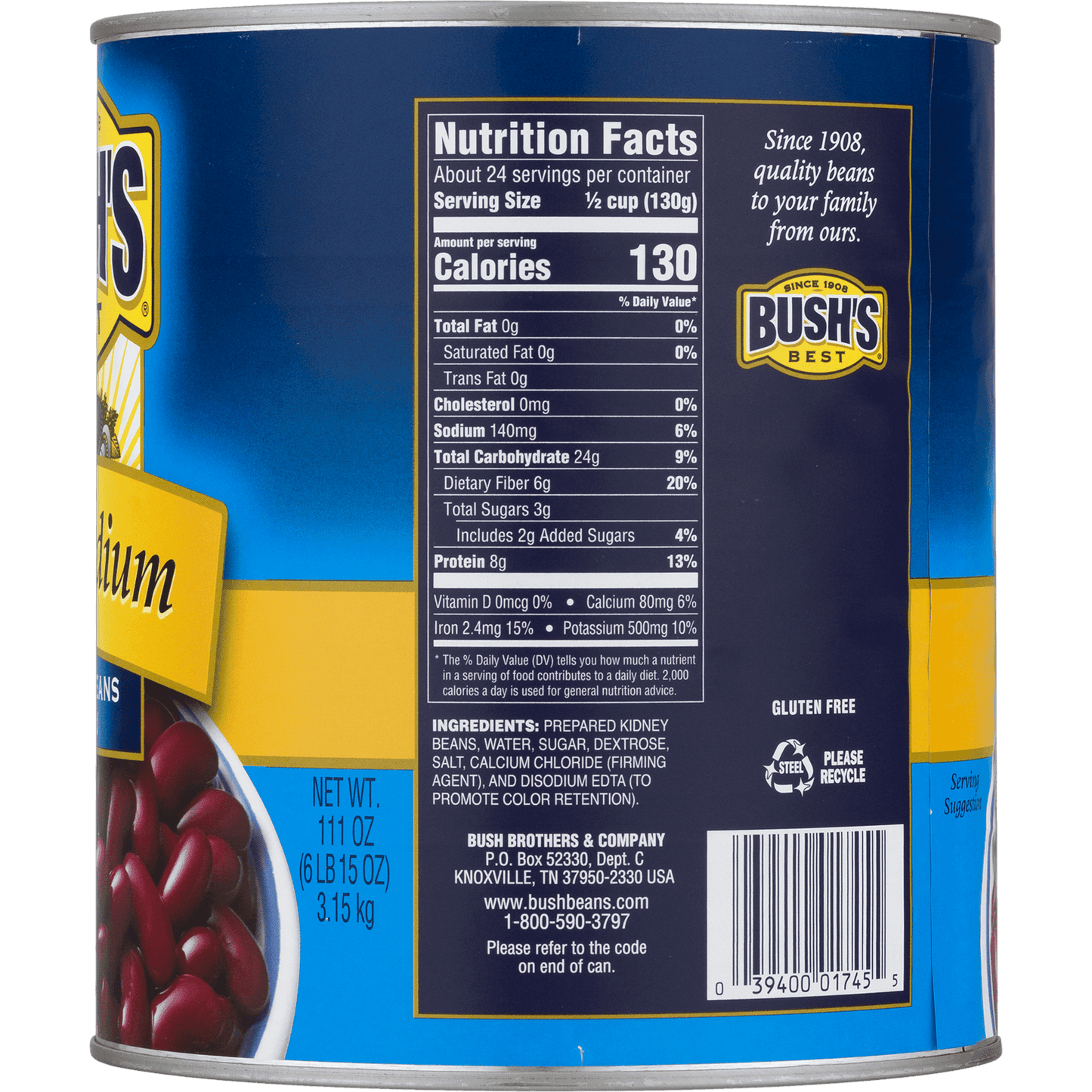 Bush's Low Sodium Dark Red Kidney Beans, 111 oz, Can