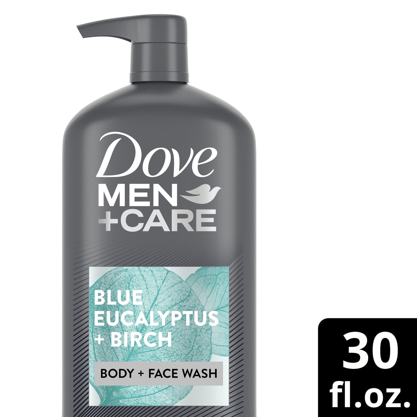 Dove Men+Care Relaxing Hydrating Face and Body Wash, Blue Eucalyptus and Birch, 30 fl oz