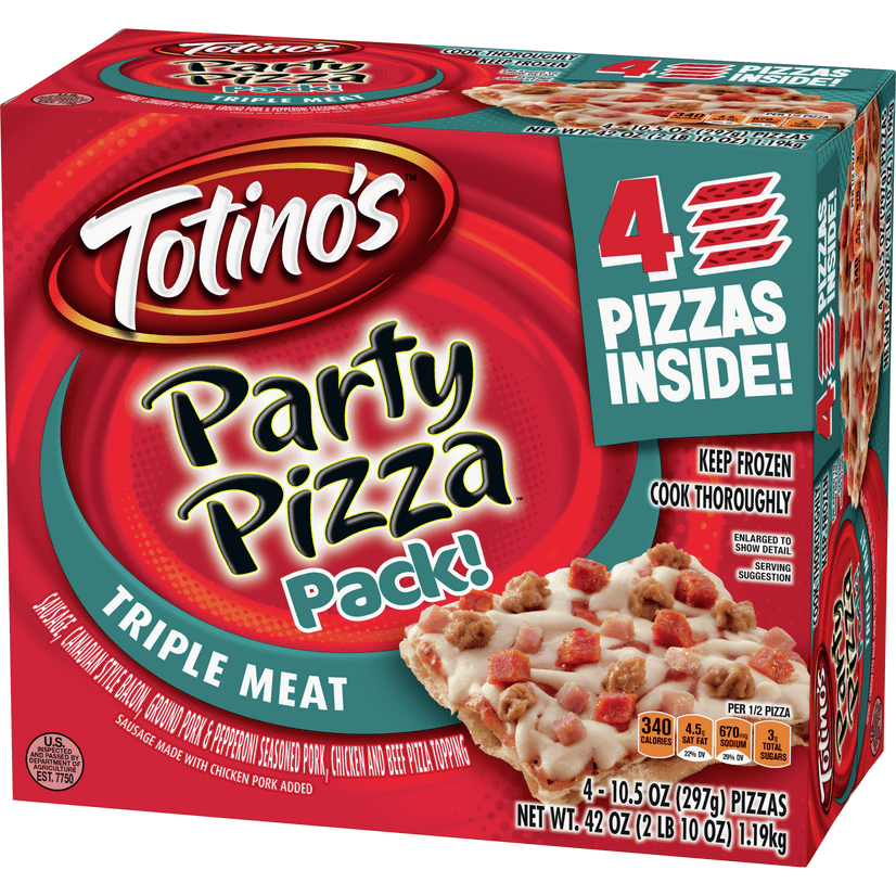 Totino's Party Pizza Pack, Triple Meat, Frozen Pizza, 4 Count