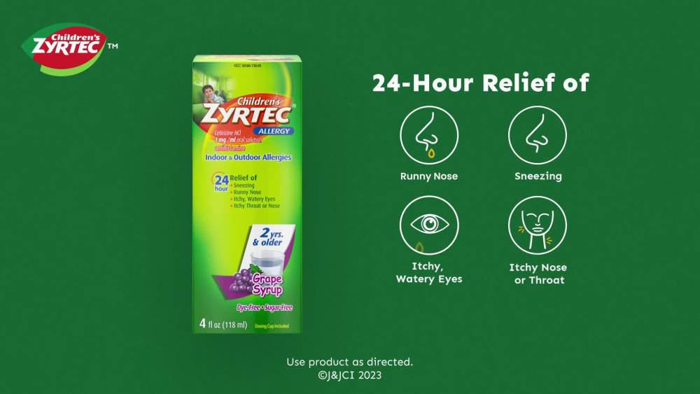 Children's Zyrtec 24 Hour Allergy Relief Syrup, Grape Flavor, 4 fl. oz