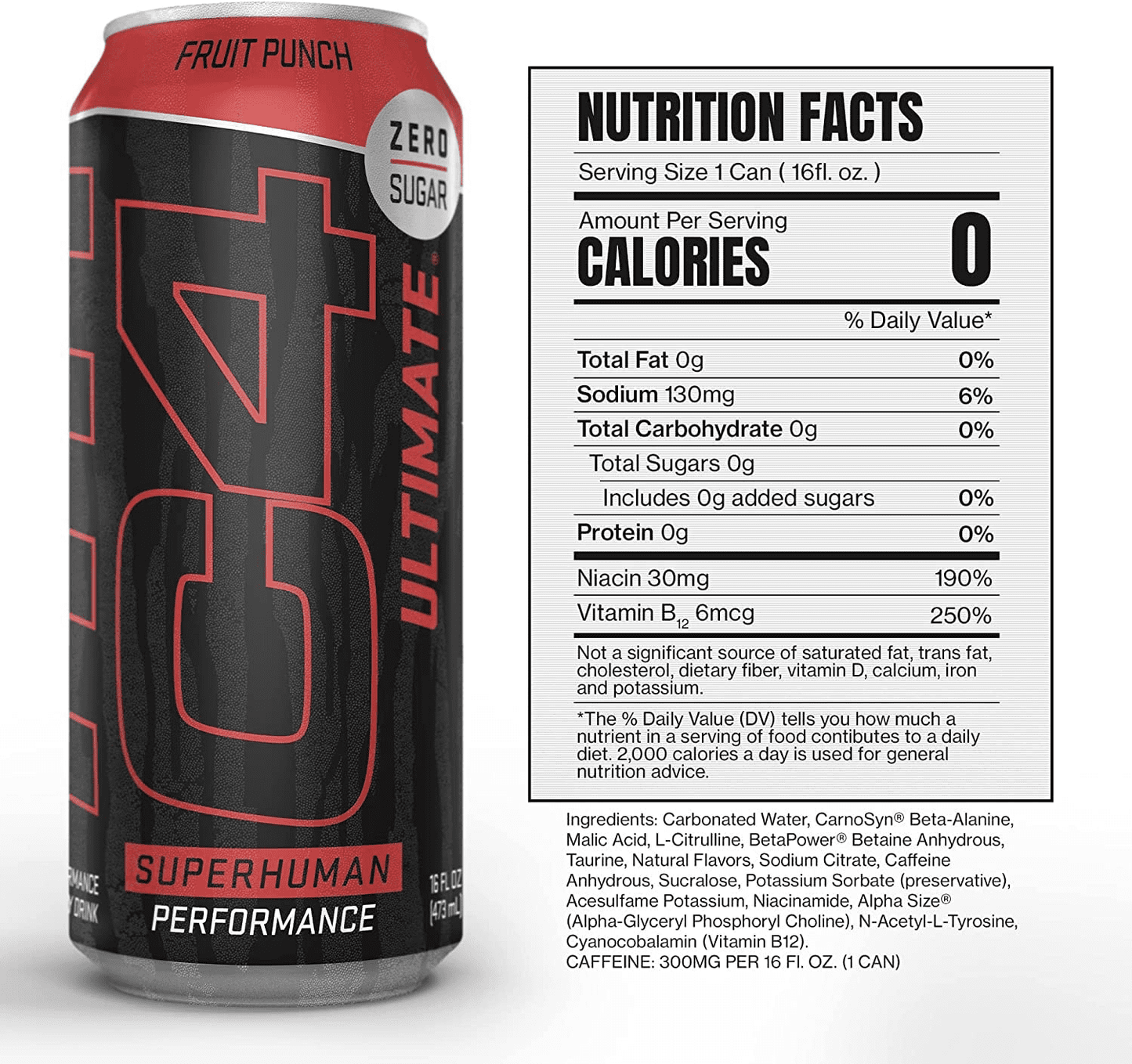 C4 Ultimate + Fruit Punch + Energy Drink + Pump + Performance + 16 oz, Single Can