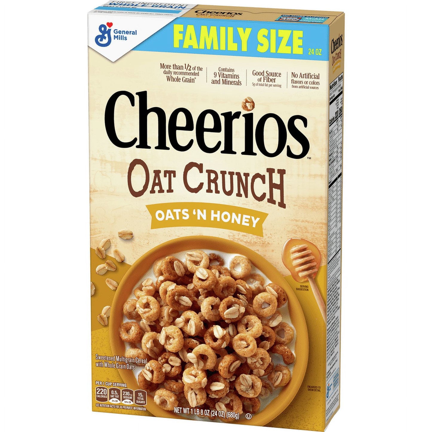 Cheerios Oat Crunch Oats & Honey Oat Breakfast Cereal, Family Size, 24 oz