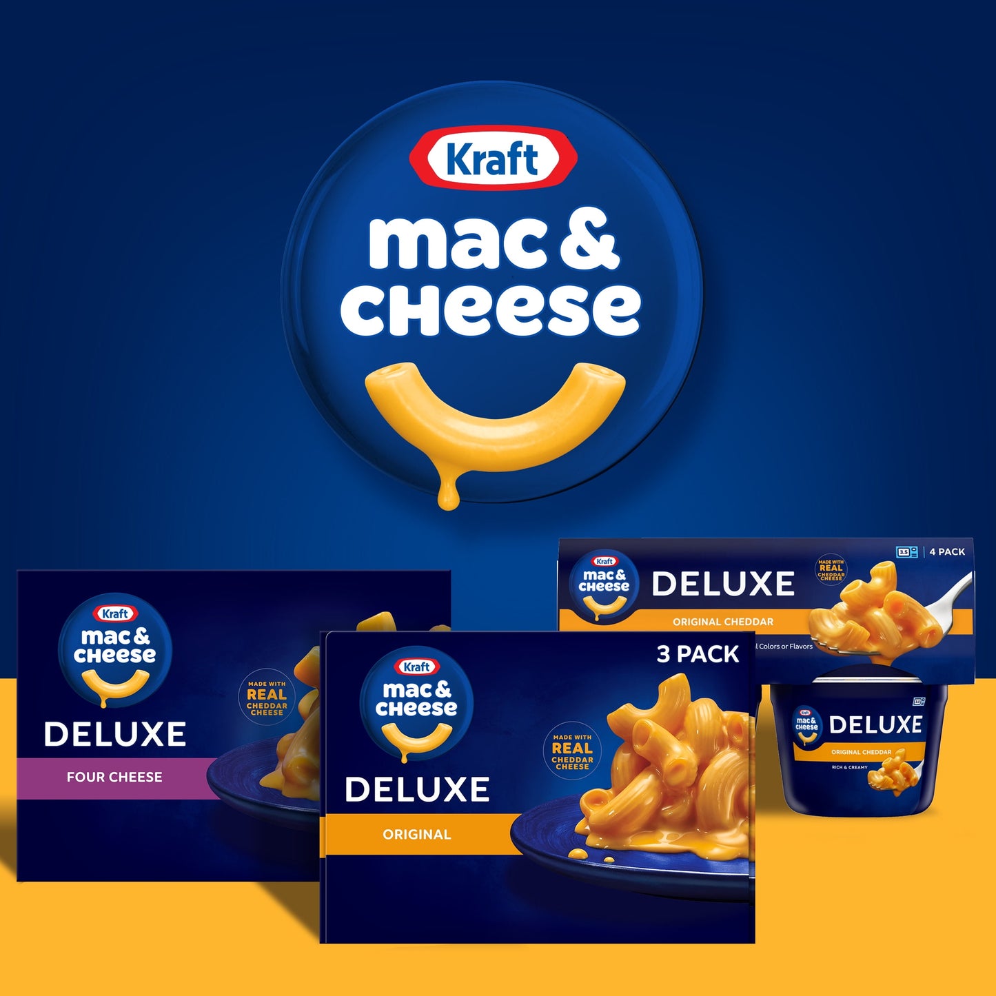 Kraft Deluxe Original Cheddar Mac N Cheese Macaroni and Cheese Dinner, 3 ct Pack, 14 oz Boxes