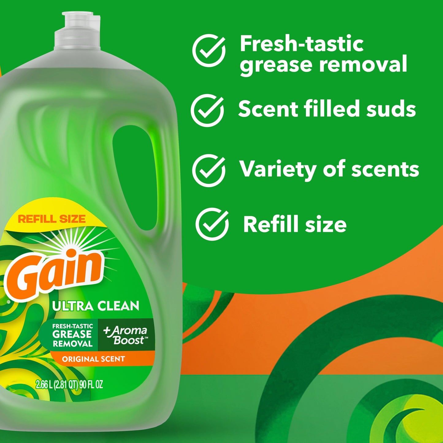 Gain Ultra Dishwashing Liquid Dish Soap, Original Scent, 90.0 fl oz