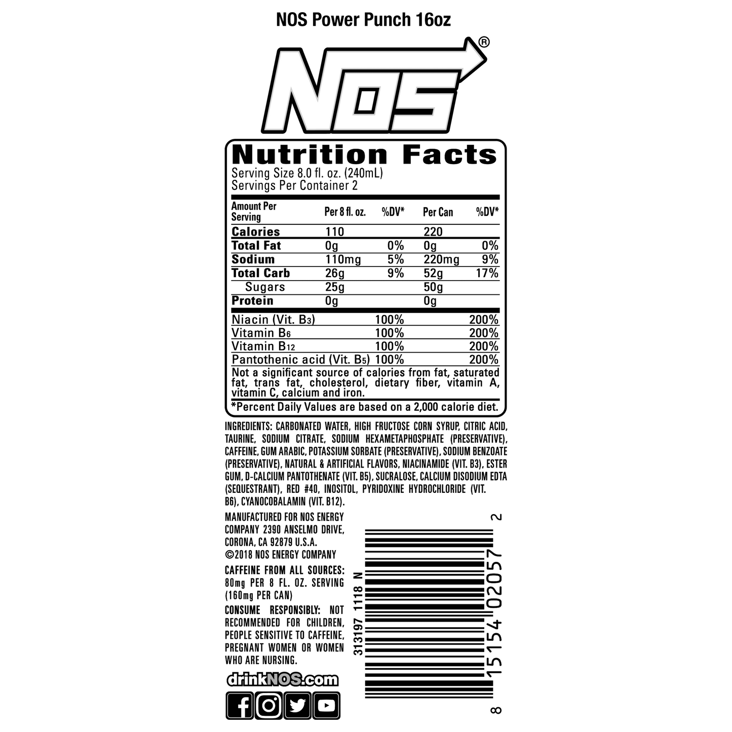 NOS High Performance Energy Drink, 16 fl oz