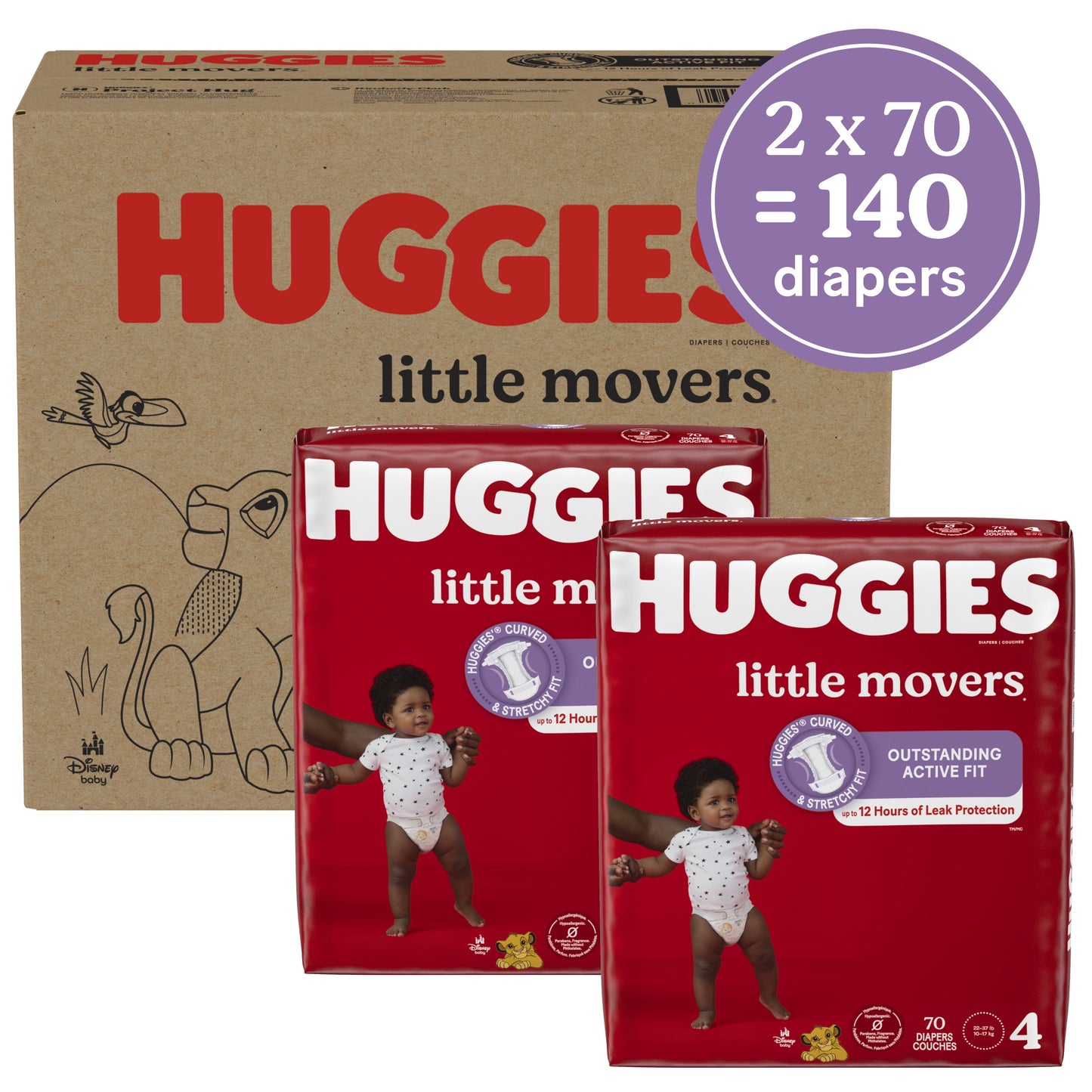 Huggies Little Movers Baby Diapers, Size 4, 140 Ct