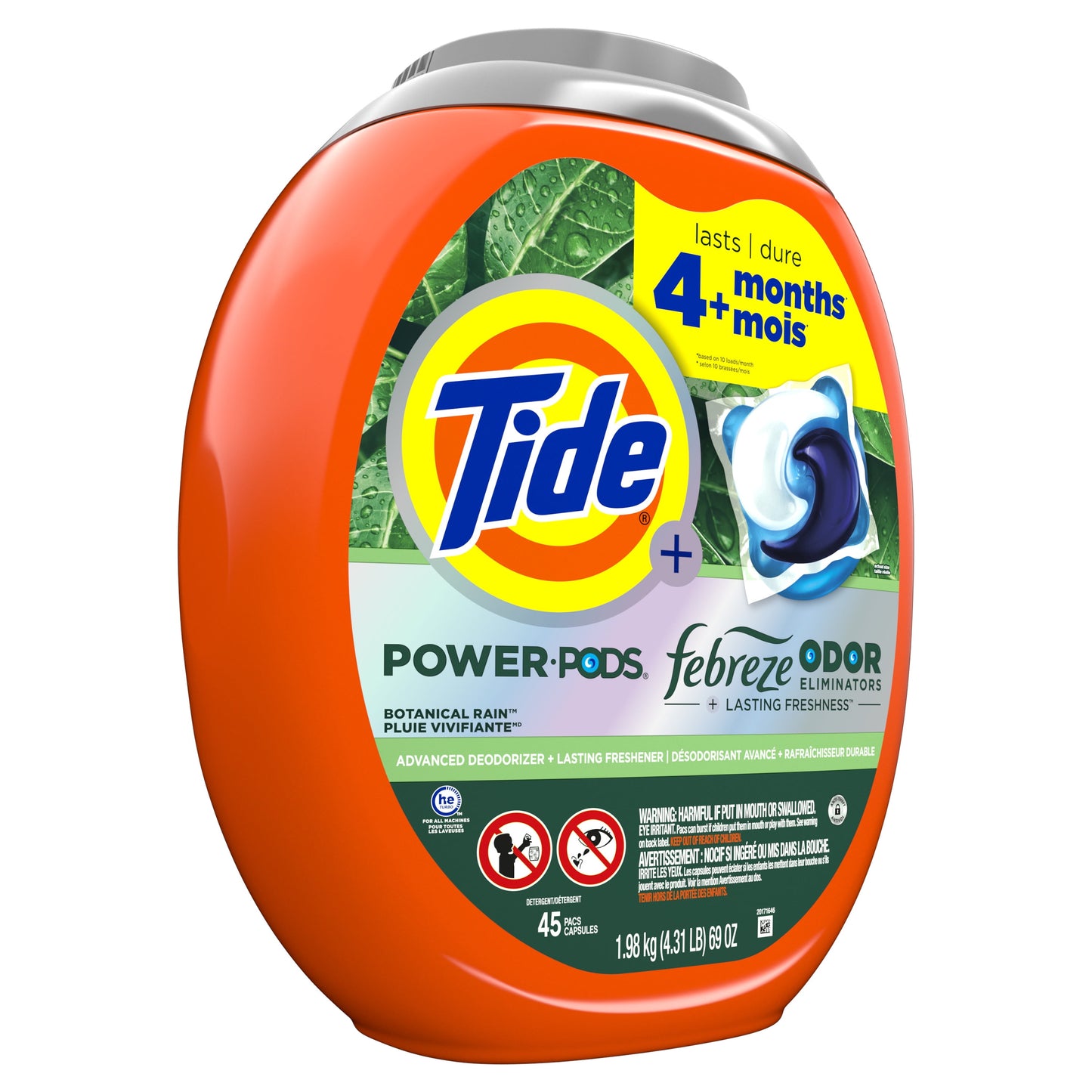 Tide Power Pods Laundry Detergent Soap Packs with Febreze, Botanical Rain, 45 Ct