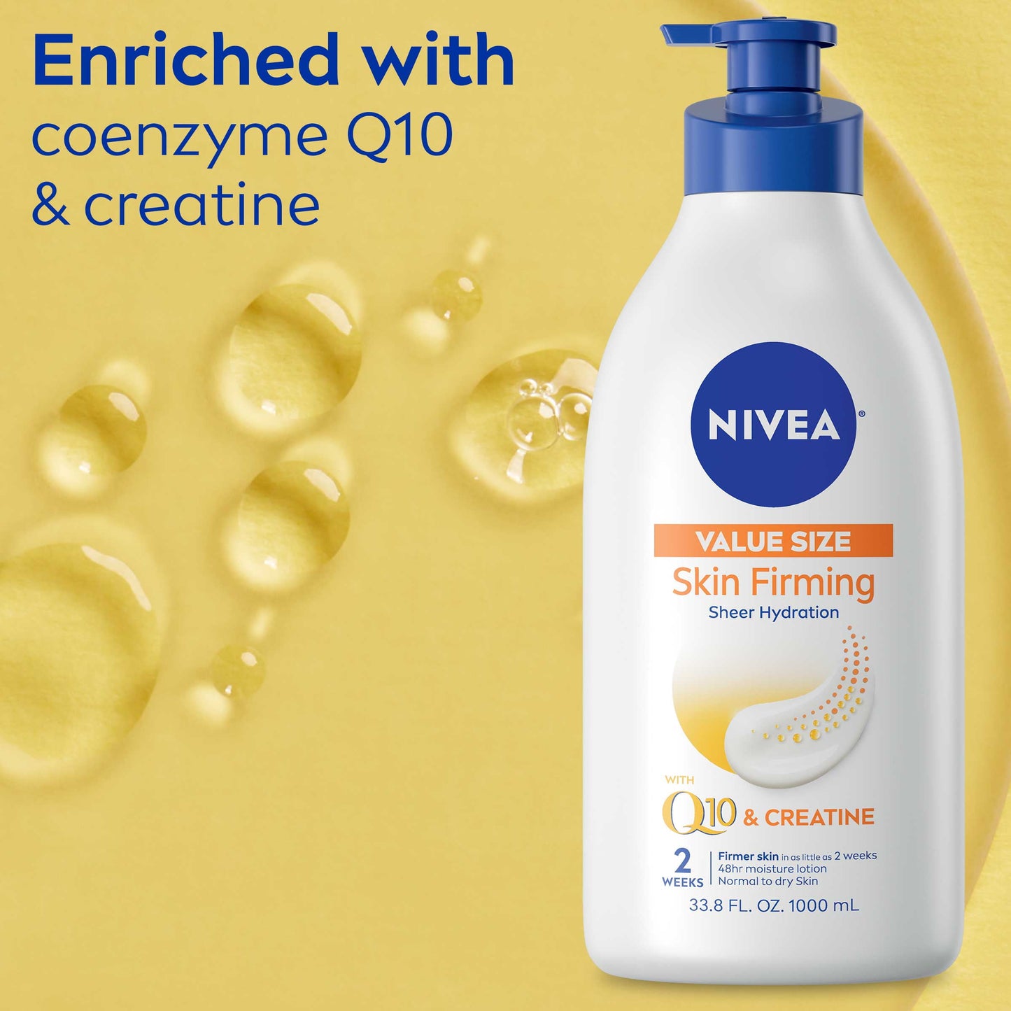 NIVEA Skin Firming Hydration Body Lotion with Q10 and Shea Butter, 33.8 Fl Oz Pump Bottle