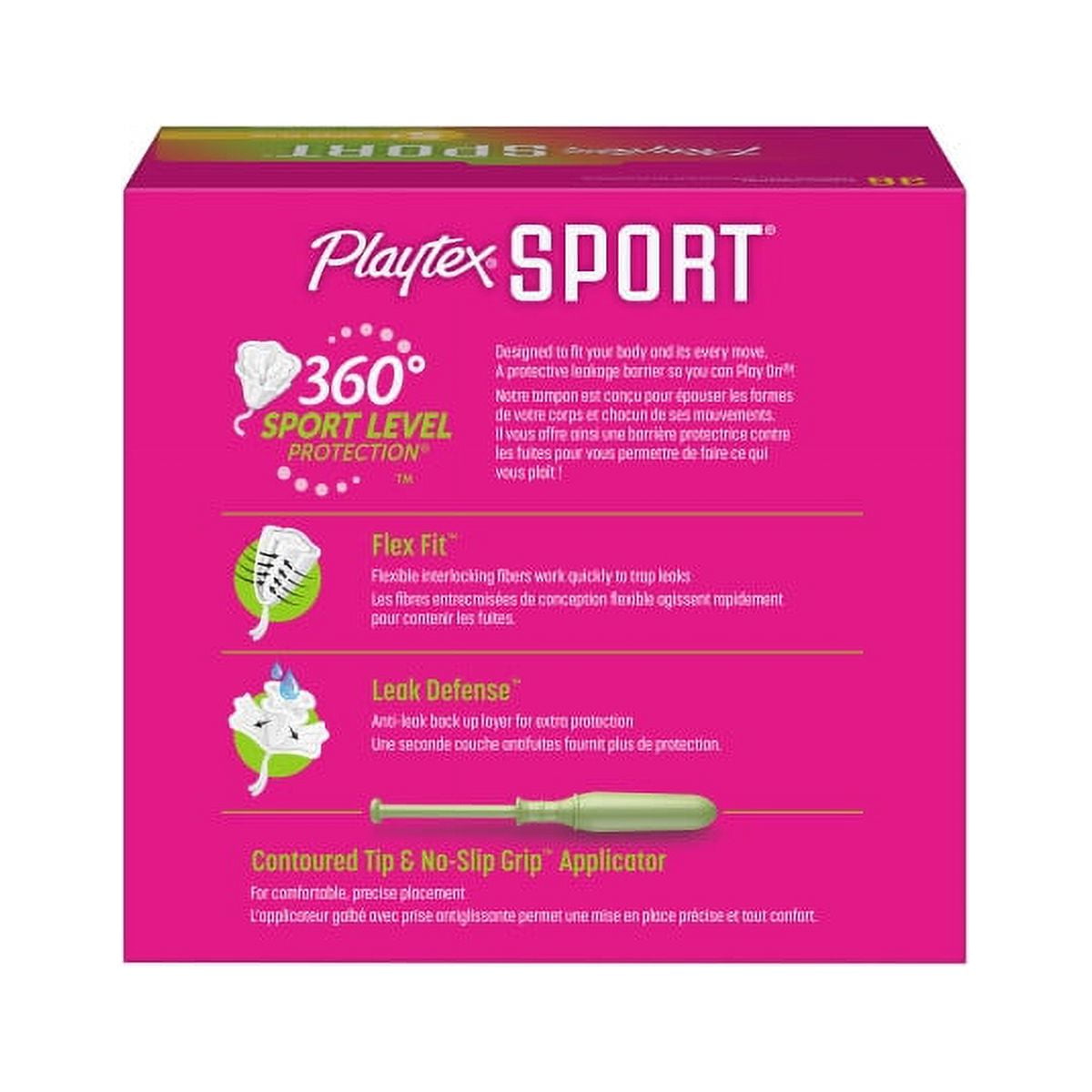 Playtex Sport Super Plus Plastic Applicator Unscented Tampons, 36 Ct, 360 Degree Sport Level Period Protection, Traps Leaks, No-Slip Grip Applicator, Moves With You