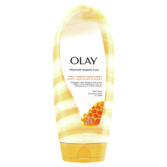 Olay Moisture Ribbons Plus Shea and Manuka Honey Body Wash, for All Skin Types, 18 fl oz