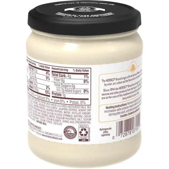 HERDEZ Queso Blanco Dip, Cheese Dip with Jalapenos, Shelf-Stable, Medium, 15oz Jar