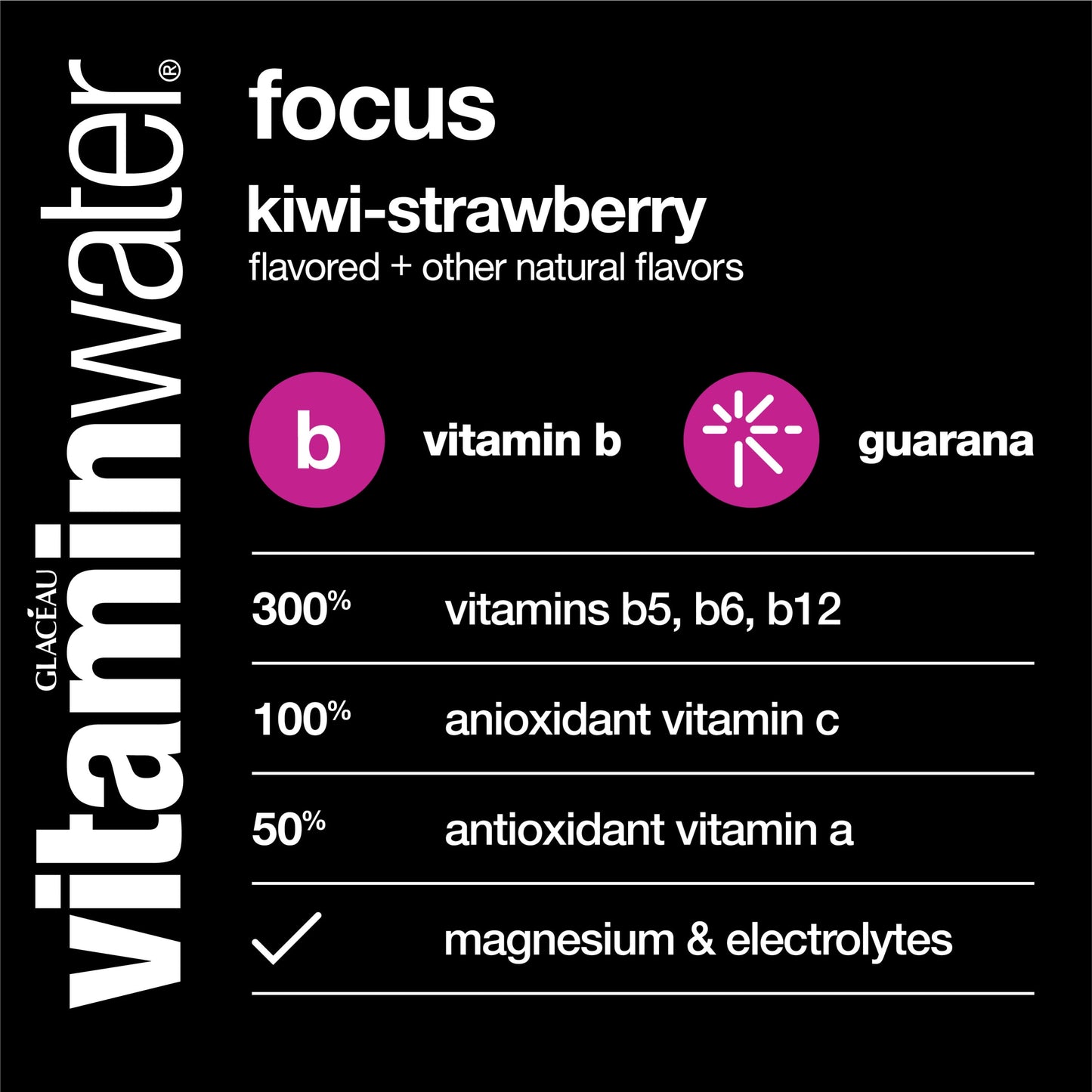 vitaminwater focus electrolyte enhanced water, kiwi-strawberry drink, 20 fl oz