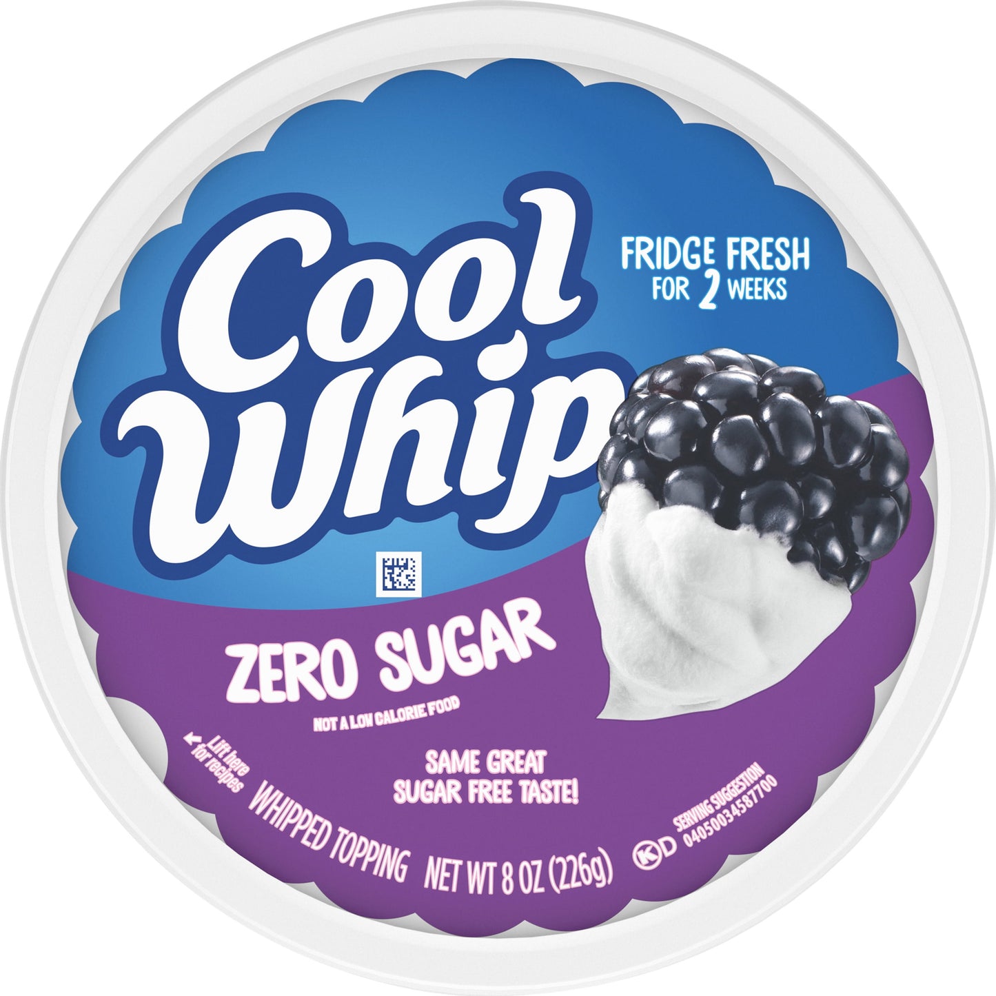 Cool Whip Zero Sugar Whipped Cream Topping, 8 oz Tub