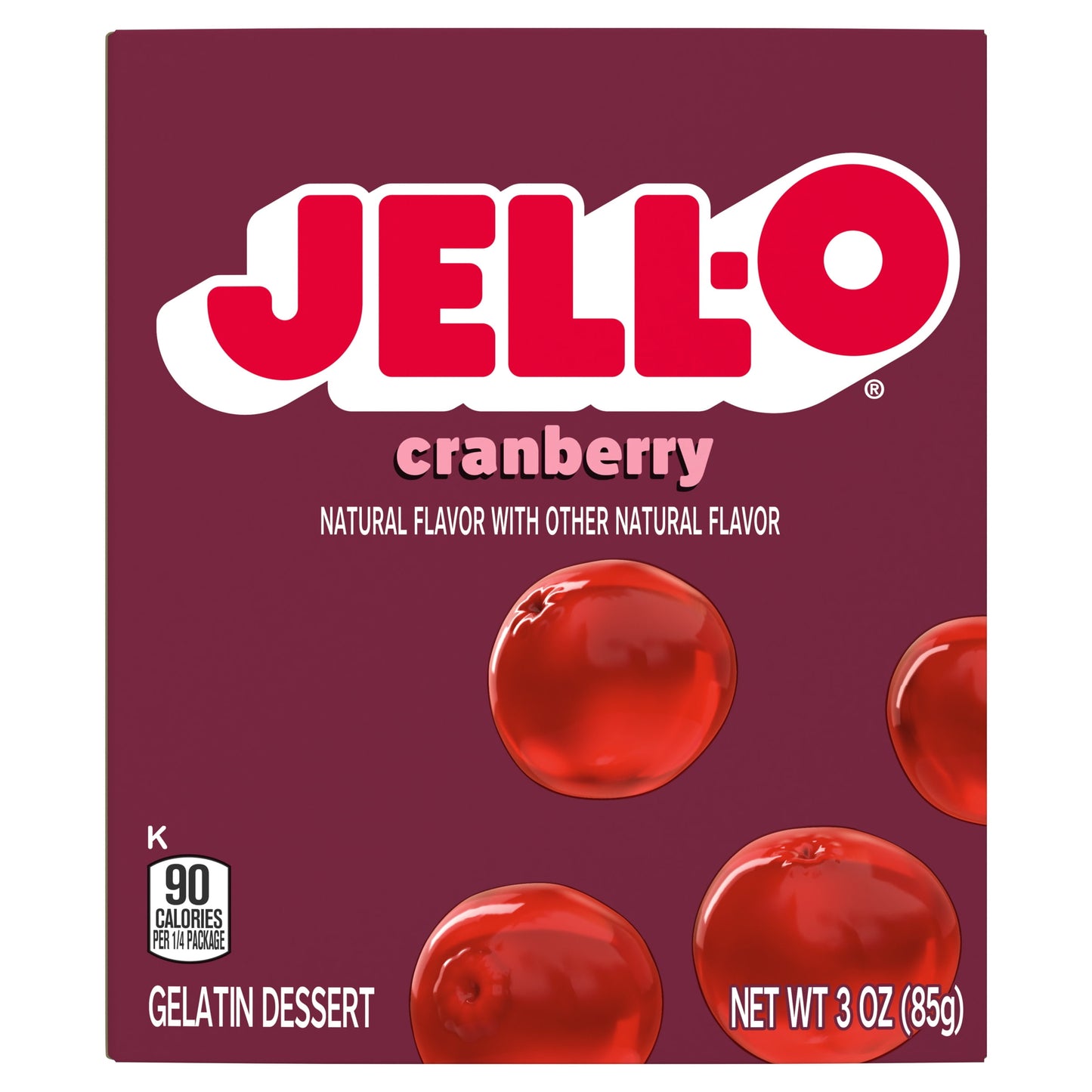 Jell-O Cranberry Artificially Flavored Gelatin Dessert Mix, 3 oz Box