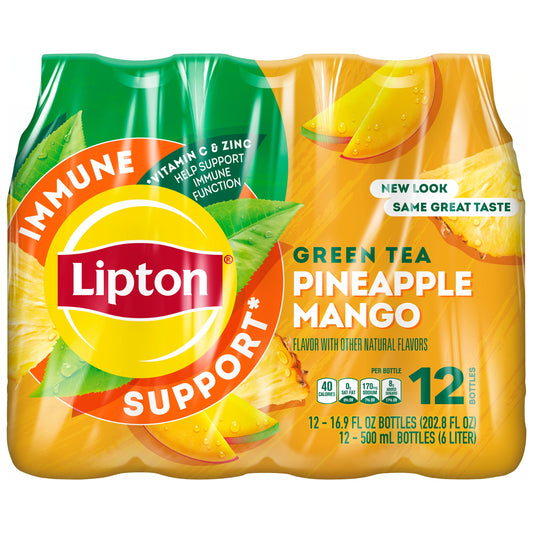 Lipton Iced Tea Immune Support Pineapple Mango Green Tea 16.9 Fl Oz, 12 Count