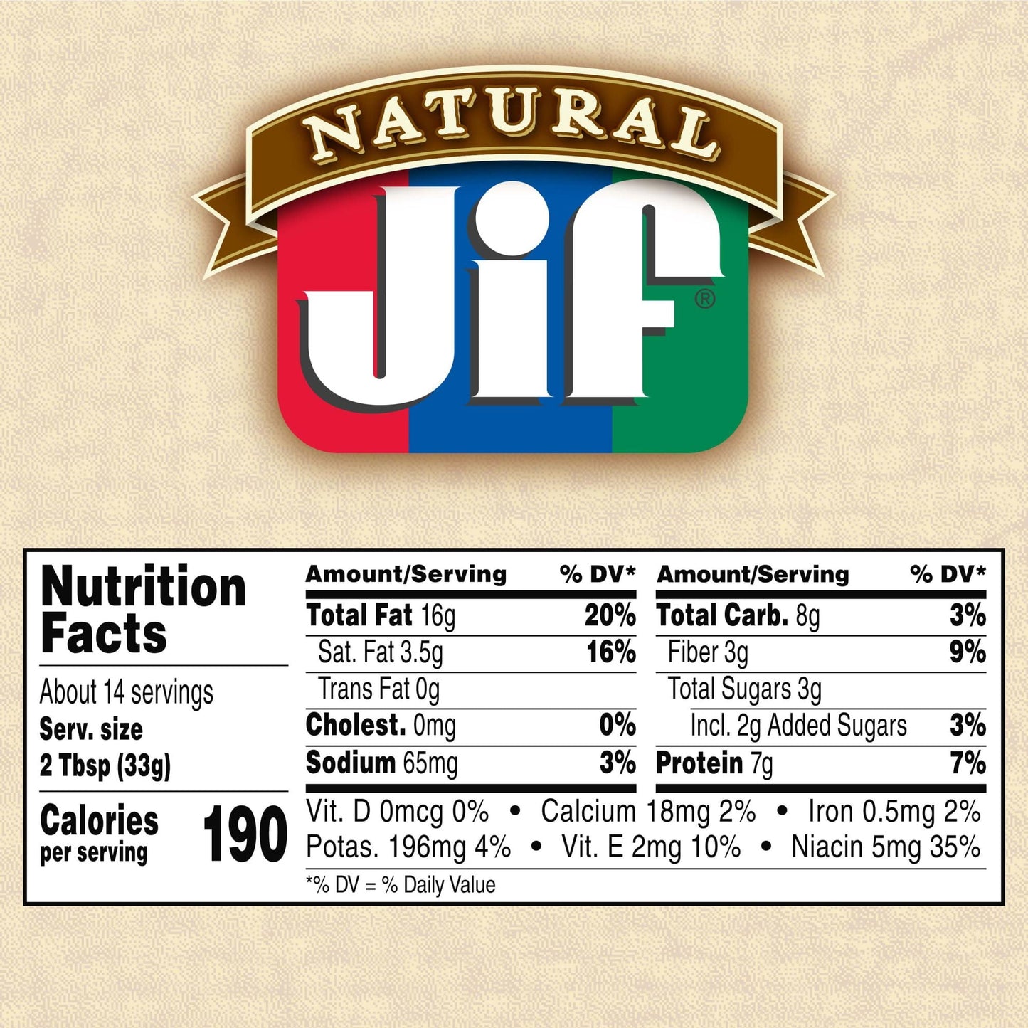 Jif Natural Crunchy Peanut Butter Spread  Contains 90% Peanuts, 16 Ounces