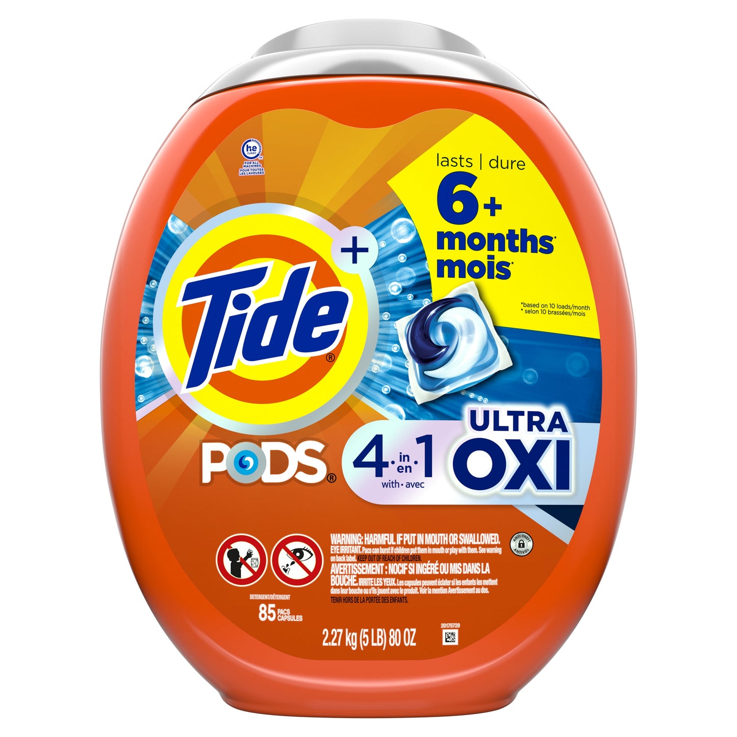 Tide Pods Laundry Detergent Soap Packs with Ultra Oxi, 85 Ct