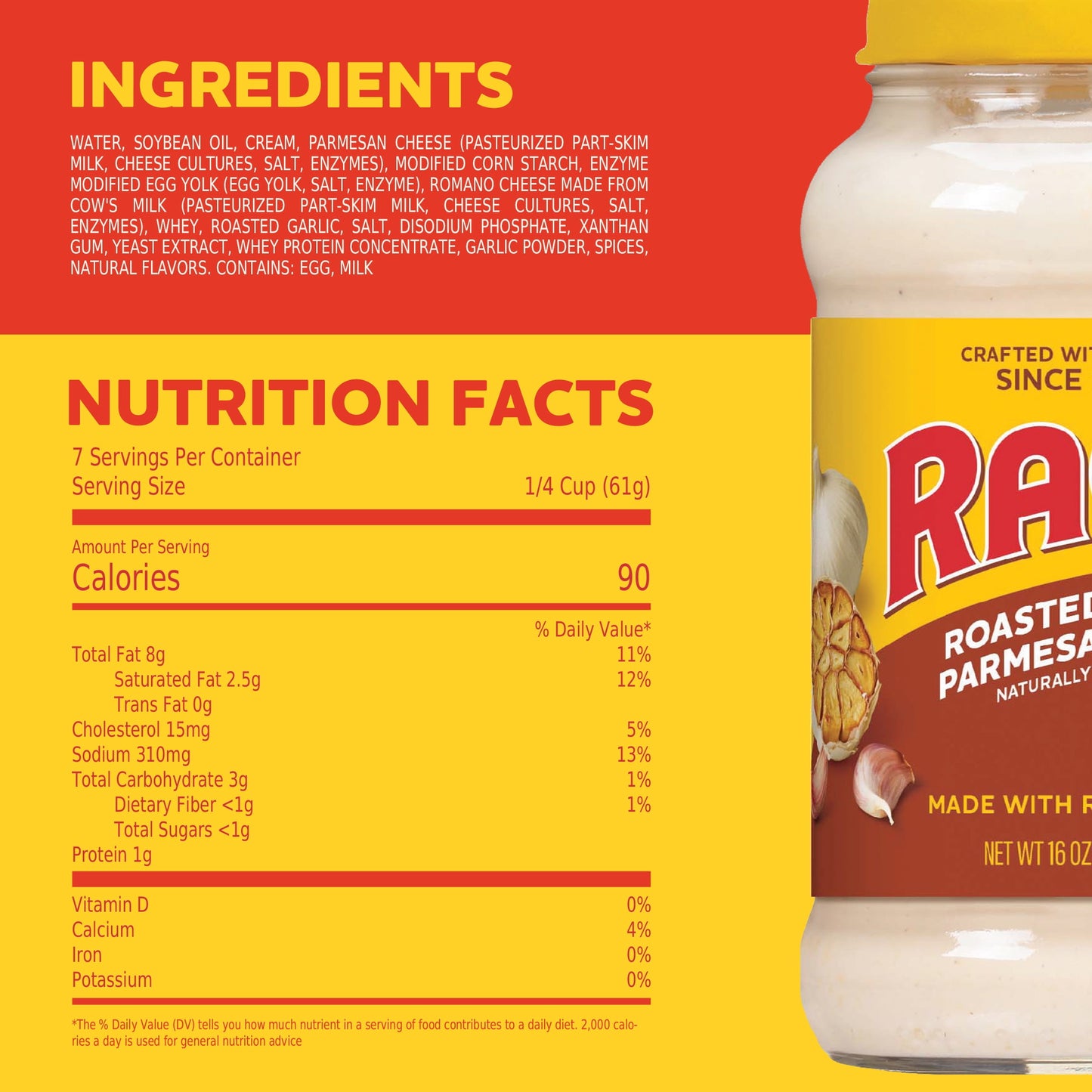 Ragu Roasted Garlic Alfredo Sauce, Made with Real Cheese, 16 oz