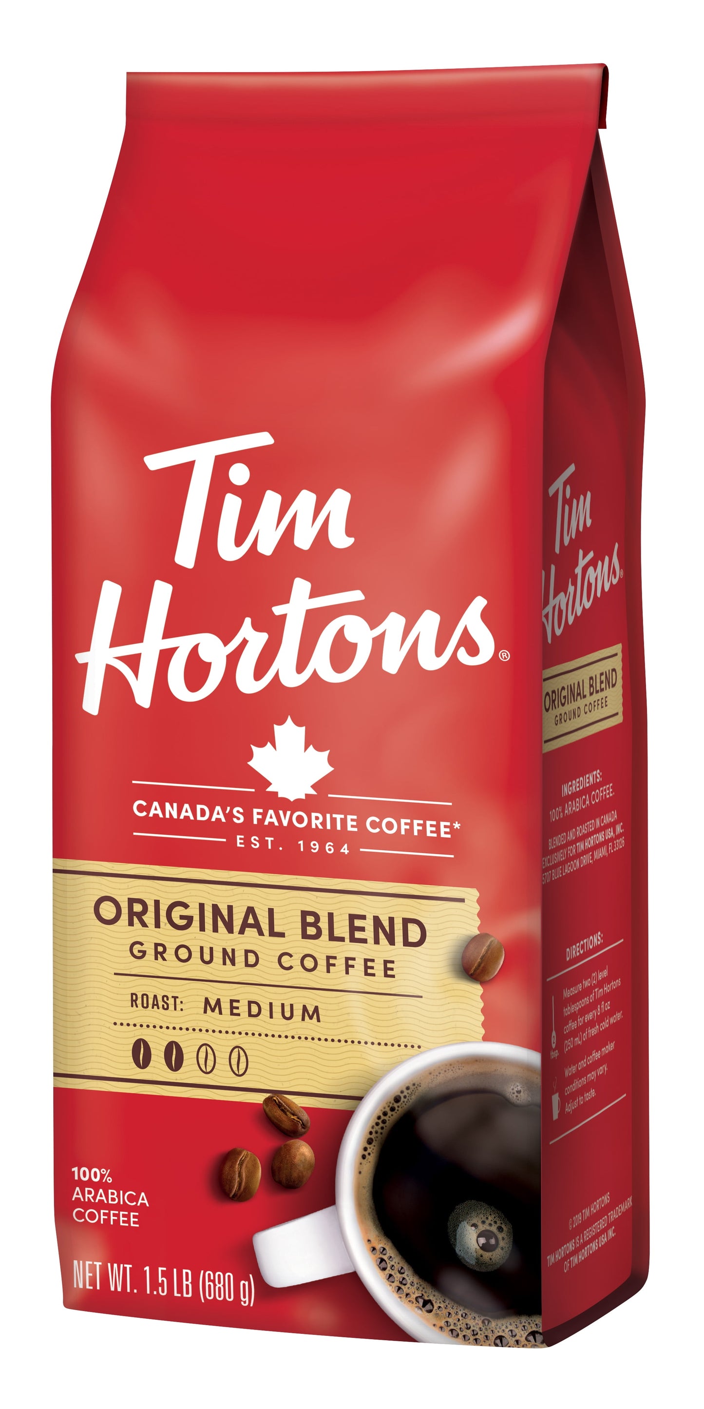 Tim Hortons 100% Arabica Original Blend Medium Roast Ground Coffee, 24 Oz, Bag