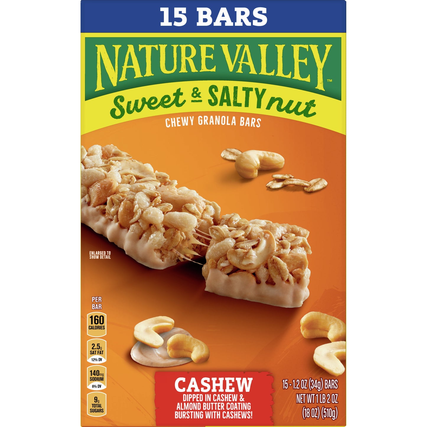 Nature Valley Granola Bars, Sweet and Salty Nut, Cashew, 15 Bars, 18 OZ