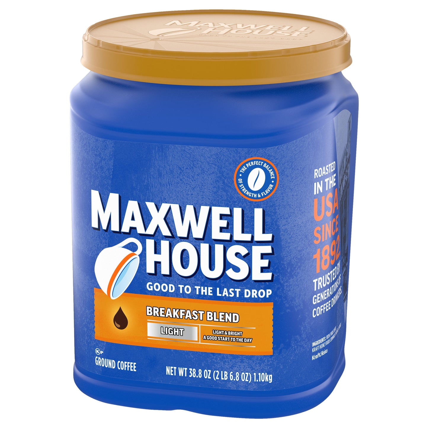 Maxwell House Light Roast Breakfast Blend Ground Coffee, 38.8 oz. Canister